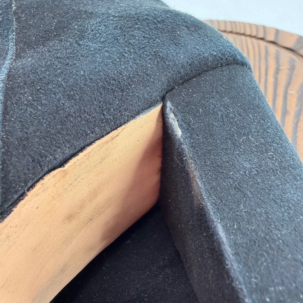 Halogen Noble Black Suede Boots 9.5 Almond‎ Toe Over The Knee Block Heel